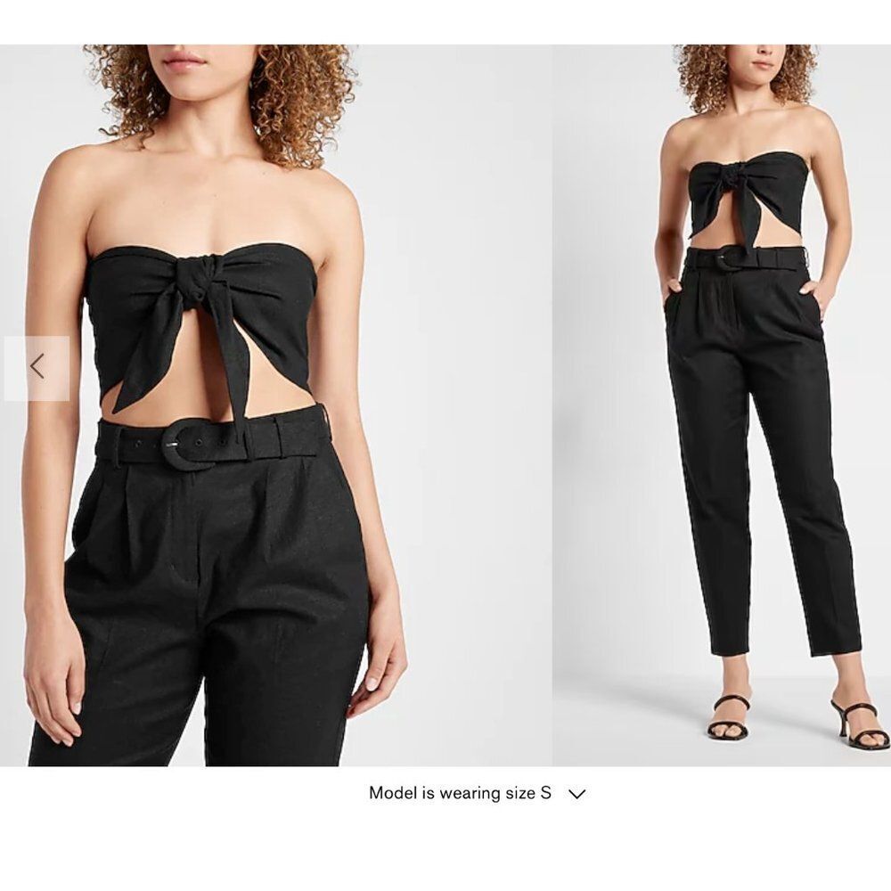 EXPRESS Linen-Blend Tie Front Bandeau Top / Crop Top in Black NWT (L + XL)